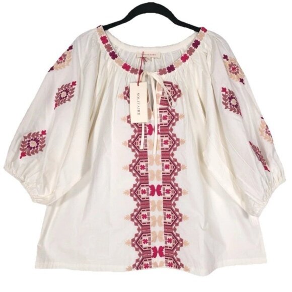 Anthropologie Tops - NWT Anthropologie SOLITAIRE LARGE Cream Embroidered Top Hand-Made by Artisans